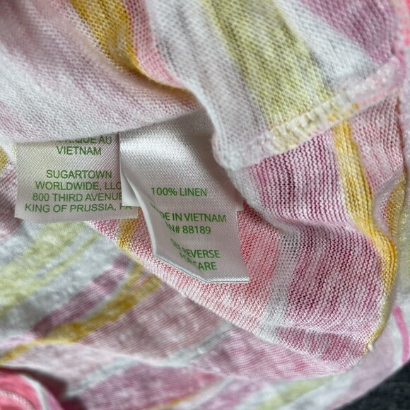 Lilly Pulitzer Women's Pink Stripped Duval Notch Neckline Linen Top Size XSmall - Picture 5 of 7